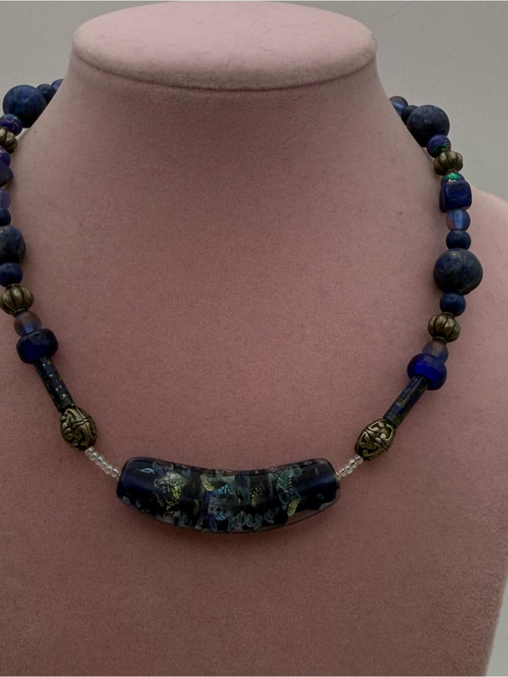 Handcrafted Lapis Blue Glass Bead Necklace - Elegant Women’s Jewelry